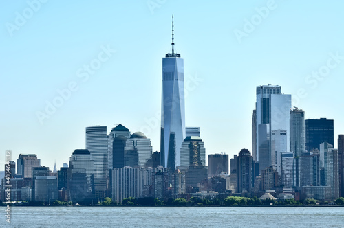 New York City, Lower Manhattan View of the World Trade Center and surrounding skyscraper buildings.