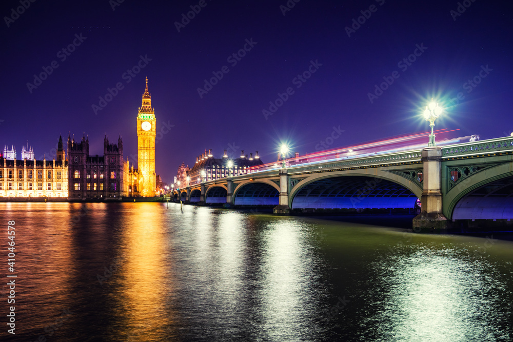 Naklejka premium LONDON, UK - 18 FEBRUARY, 2017: Houses of Parliament at Westminster Palace seen from Westminster Bridge.