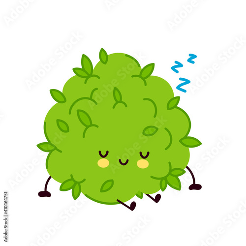 Cute funny marijuana weed bud character sleep. Vector flat line cartoon kawaii character illustration icon. Isolated on white background. Weed face character mascot concept