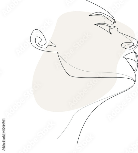 Line art modern portrait of woman with beige shape. One line art modern female portrait for concept design. Contemporary feminine portrait. Elegant lineart illustration of woman with abstract vector s