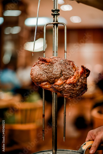 juicy beef from skewer at Brazilian steakhouse