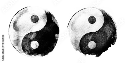 Canvastavla Watercolor sigh of In and yang on white. Set