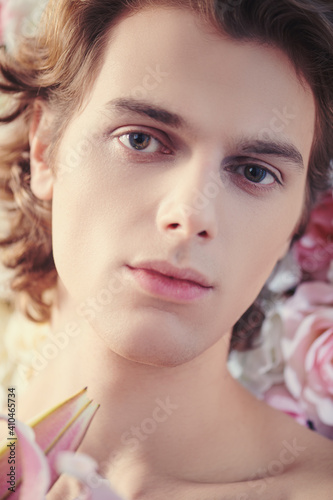 male beauty with flowers