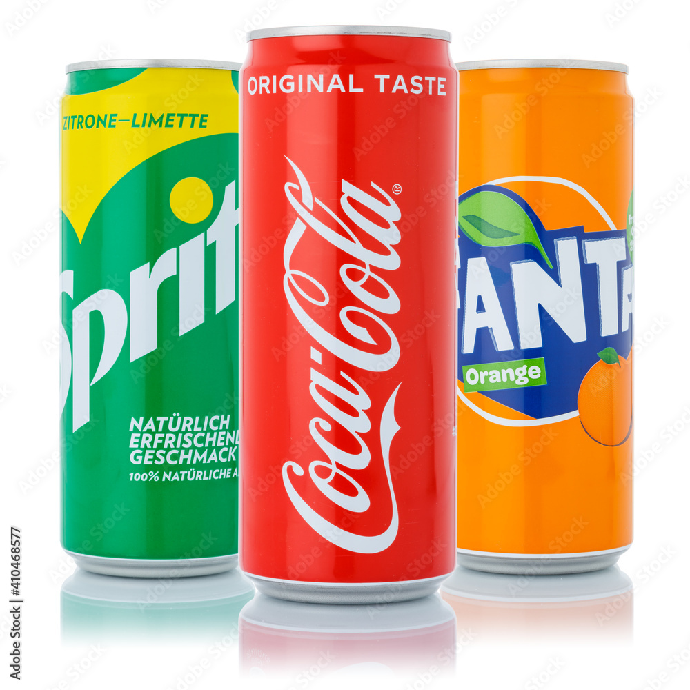Coca Cola Coca-Cola Fanta Sprite products lemonade soft drink in can  isolated on a white background Photos | Adobe Stock