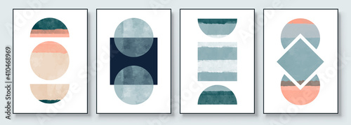 Mid-Century Modern Design. Aesthetic watercolor. A trendy set of Abstract Hand Painted Illustrations for Postcard, Social Media Banner, Brochure Cover Design or Wall Decoration Background.