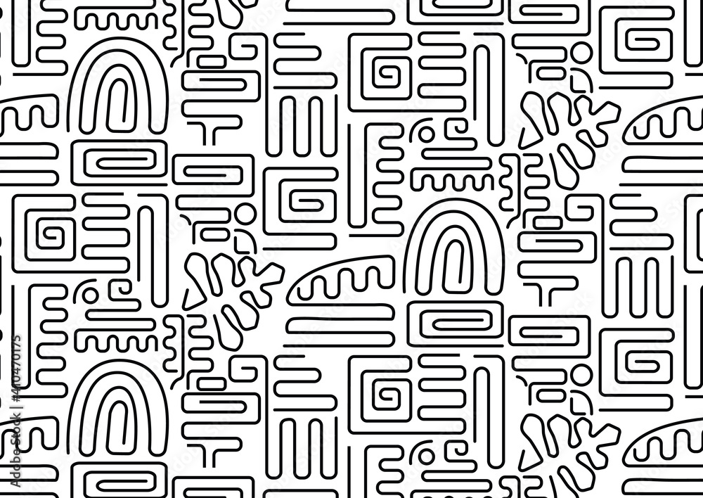 Geometric vector pattern, repeating linear Symbolic abstract lines patter. Graphic clean for fabric, wallpaper, printing. Patter is on swatches panel