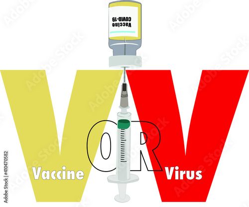 Vector illustration of icons suggesting you either get vaccinated or you catch the Covid 19 virus.