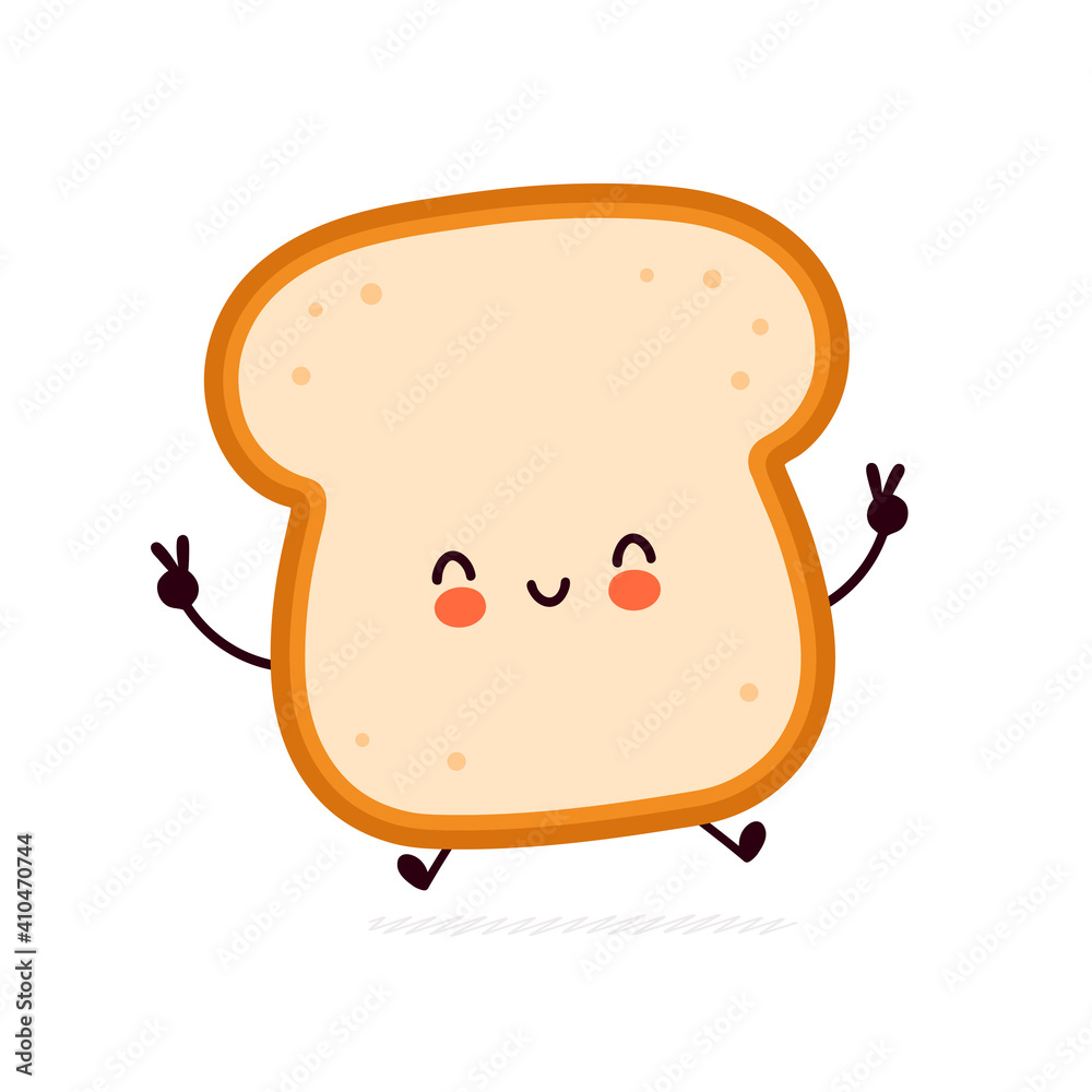 Cute funny bread toast character. Vector flat line cartoon kawaii character  illustration icon. Isolated on white background. Toast with face character  mascot concept Stock Vector | Adobe Stock