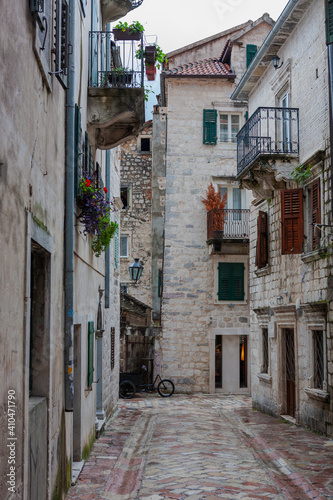 An empty back street in the old town  Kotor  Montenegro