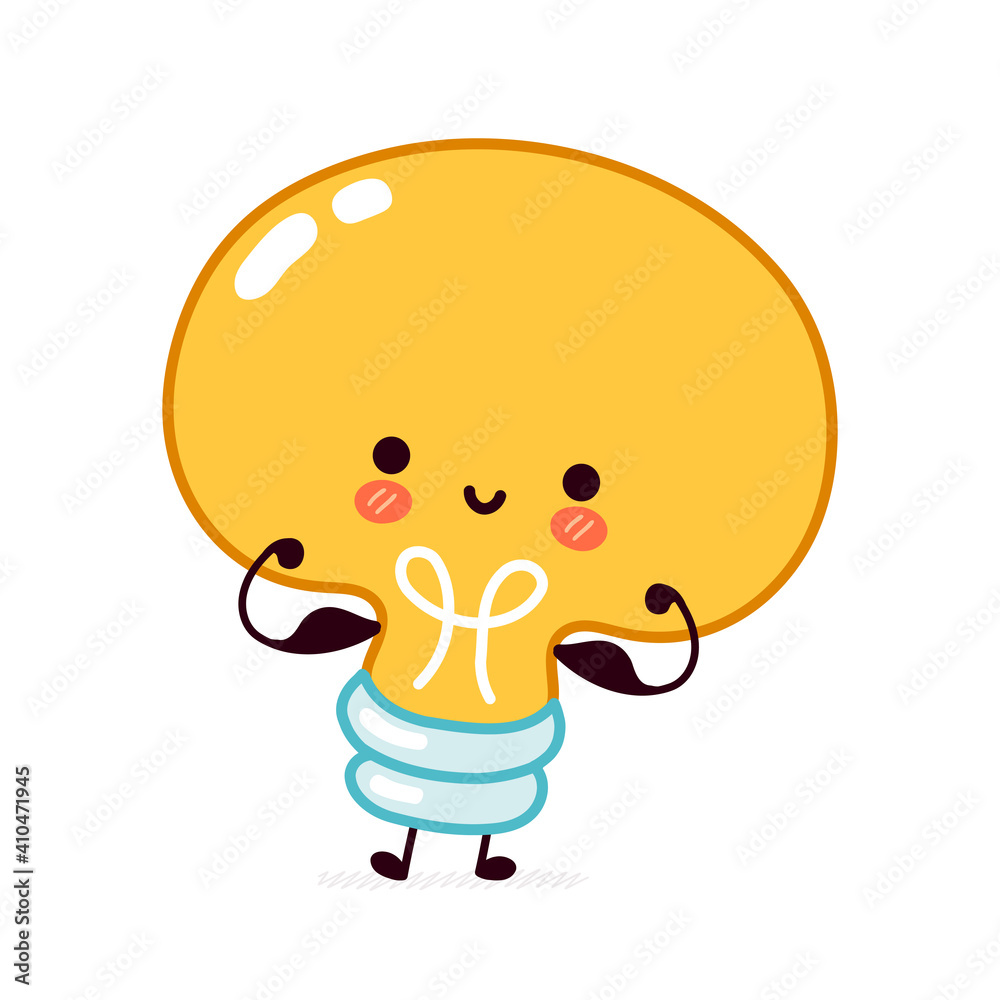 Cute funny light bulb, lamp character. Vector flat line cartoon kawaii character illustration icon. Isolated on white background. Lightbulb with face character mascot concept Cute funny light bulb, lamp character. Vector flat line cartoon kawaii character illustration icon. Isolated on white background. Lightbulb with face character mascot concept