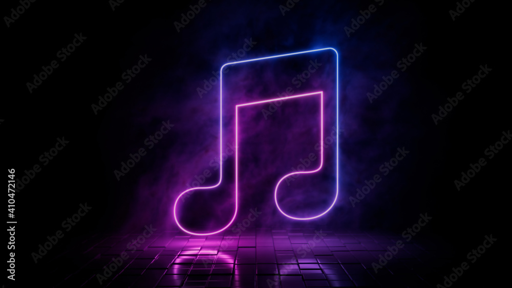 Pink and blue neon light music icon. Vibrant colored audio technology ...