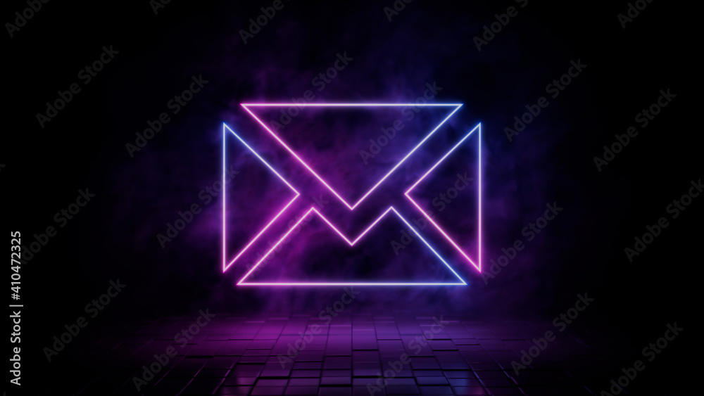 Pink and blue neon light email icon. Vibrant colored envelope technology symbol, isolated on a black background. 3D Render Pink and blue neon light email icon. Vibrant colored envelope technology symbol, isolated on a black background. 3D Render