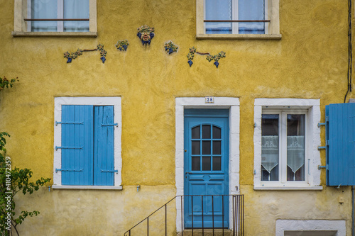 cute townhouse facade in the streets of Sancerre, a small village of the Berry region of France, famous for its wine