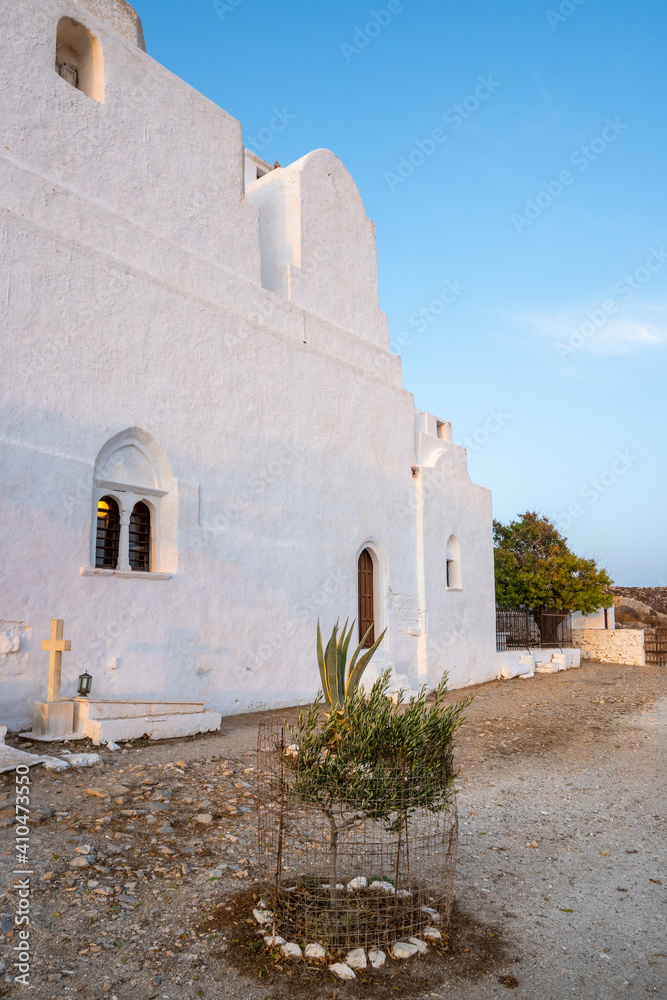 Whitewashed Church of Panagia in Chora. Folegandros island. Greece