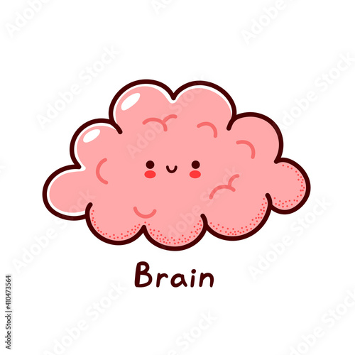Cute happy funny human brain organ character. Vector flat line cartoon kawaii character illustration icon. Isolated on white background. Brain with face character mascot concept