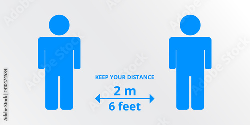 Sign of observance of social distance. Preventive measures to protect yourself. The distance is 2 meters.