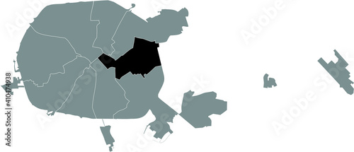 Black location map of Partyzanski raion (Soviet partisans district) inside gray map of Minsk, Belarus photo