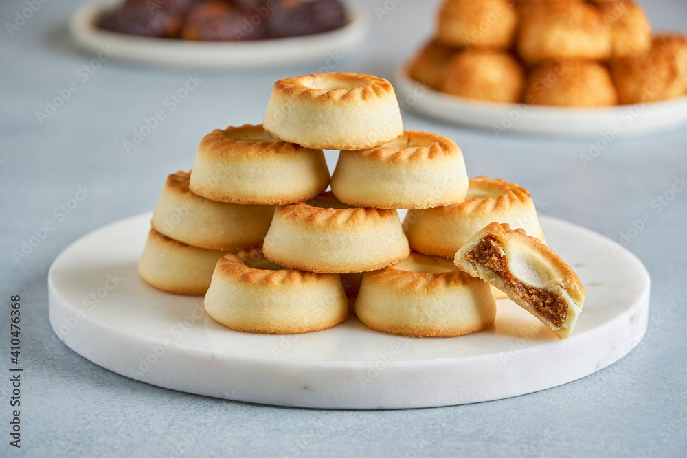 Traditional arabic sweets. Maamoul cookies with dates .Close up