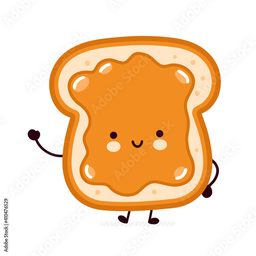 Cute funny bread toast with peanut butter character. Vector flat line cartoon kawaii character illustration icon. Isolated on white background. Toast with face character mascot concept
