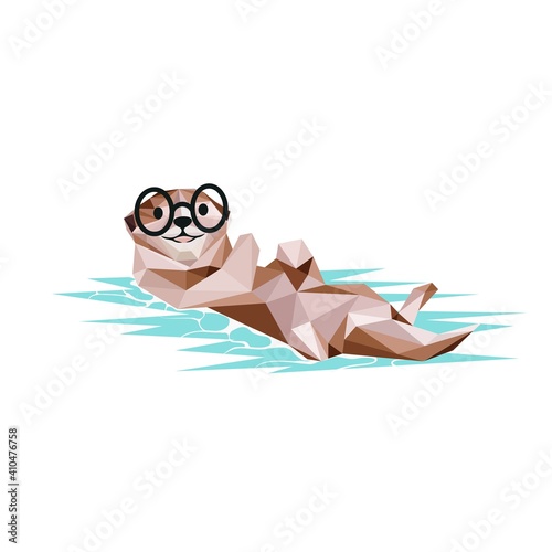 Otter Low Poly Swim with Relaxing vector illustration