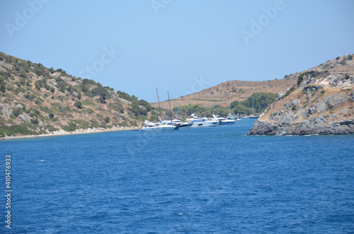 Mediterranean coast. Beaches full of rocks. Islands and beaches in the Aegean Sea.