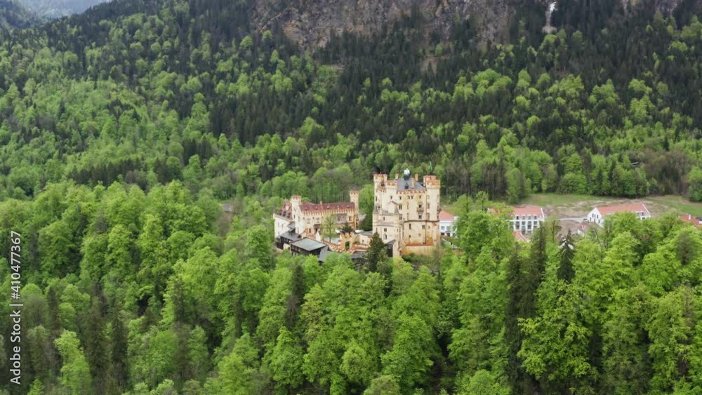 Aerial view of the beautiful Hohenschwangau Castle in Bavaria Aerial view of the beautiful Hohenschwangau Castle in Bavaria