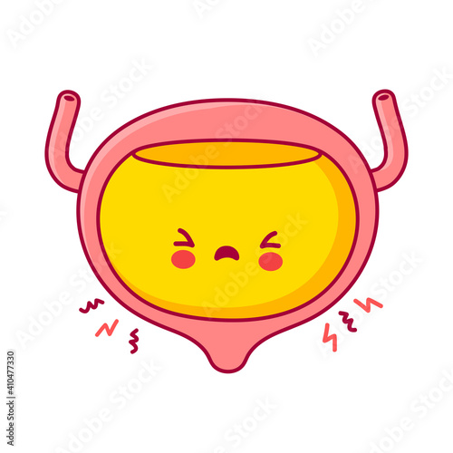 Cute sad funny human bladder organ character. Vector flat line cartoon kawaii character illustration icon. Isolated on white background. Bladder with face character mascot concept