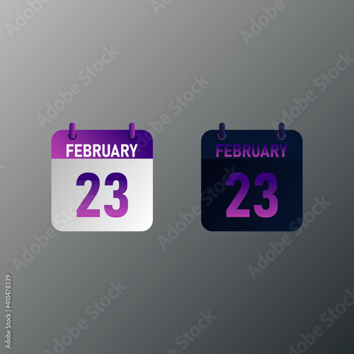 February daily calendar icon in flat design style. Vector illustration in light and dark design. 