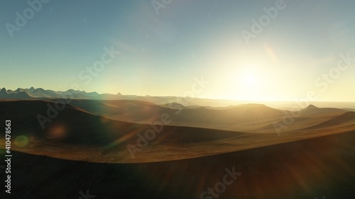 beautiful view from an exoplanet, a view from an alien planet, a computer-generated surface, a fantastic view of an unknown world, a fantasy world 3D render  © ANDREI