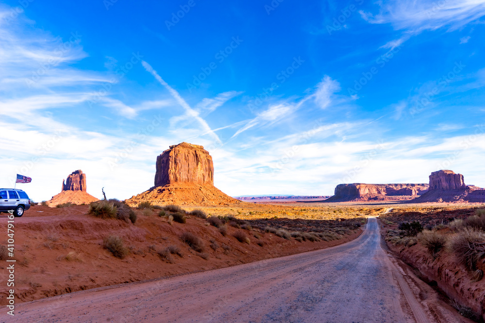 Fototapeta premium USA, Monument Valley Navajo Tribal Park in Arizona on sunset. January 