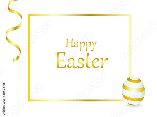 Happy Easter background in gold colors. Easter egg. Light banner, flyer design.