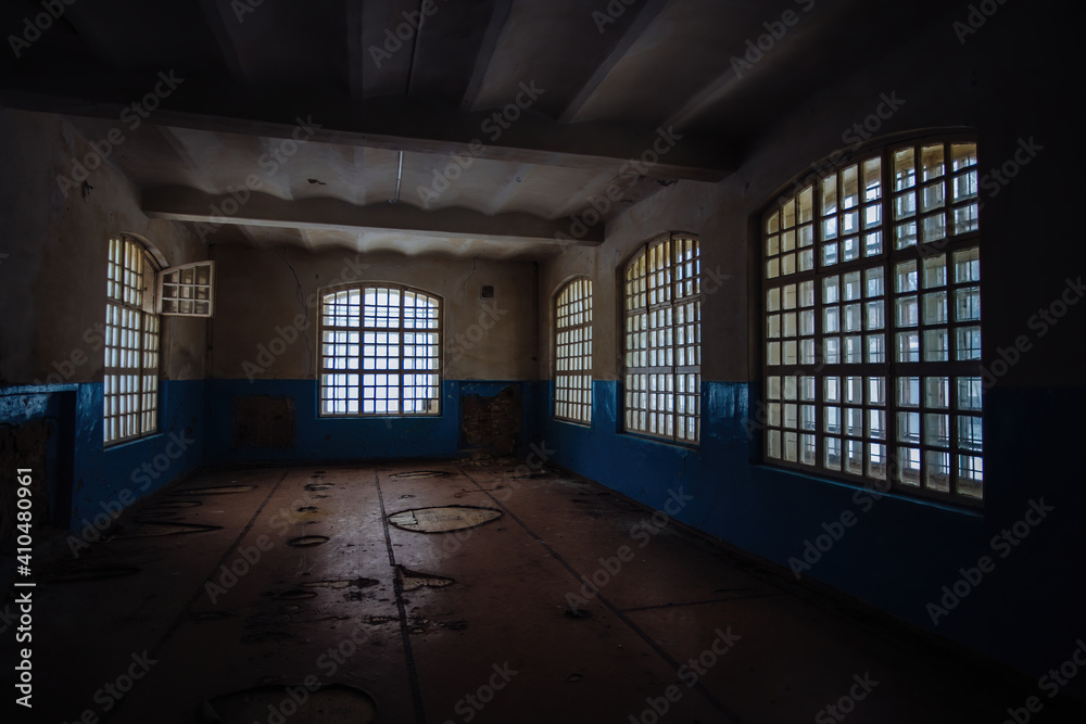 Inside old Orlovka Asylum for the insane in Voronezh Region. Dark creepy abandoned mental hospital