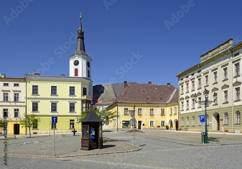 Historic houses on the main square. Kraliky is a town in the Usti nad Orlici District, Pardubice Region of the Czech Republic. photo