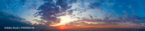 Natural background of the colorful panorama sky. Beautiful cloud in the sunrise sky background. Sky banners background.