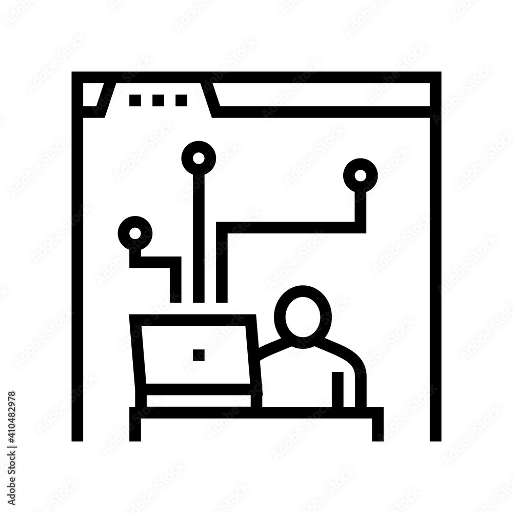 developer working and codding program line icon vector. developer working and codding program sign. isolated contour symbol black illustration