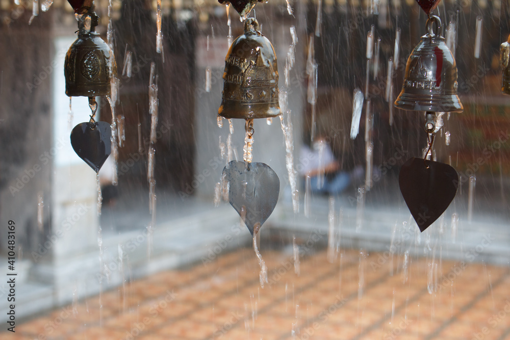 Set of bells in a Buddhist temple of Chiang Mai ,Thailand