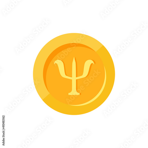 Golden coin with Greek letter Psi. Neuropsychology and Psychotherapy business.