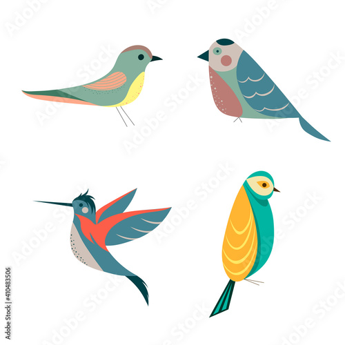 Set with cute birds. Little birds. Vector illustration. © Юлия Мурт