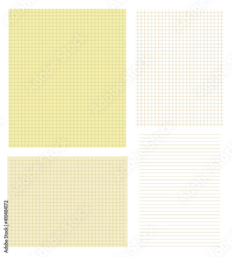 Beige, brown squared grid pattern paper vector set illustration. Paper graph lined textures background. Сhampagne and brown color technical school, business notebook empty sheets.