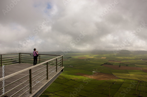 Manta dos retalhos viewpoint, Terceira island, famous place, Azores, green landscape.