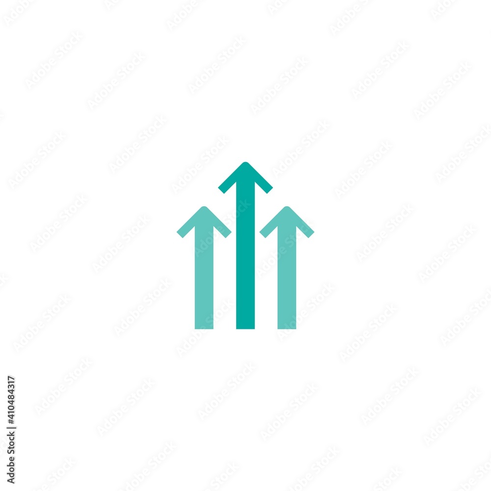 three blue arrows up icon. Isolated on white.