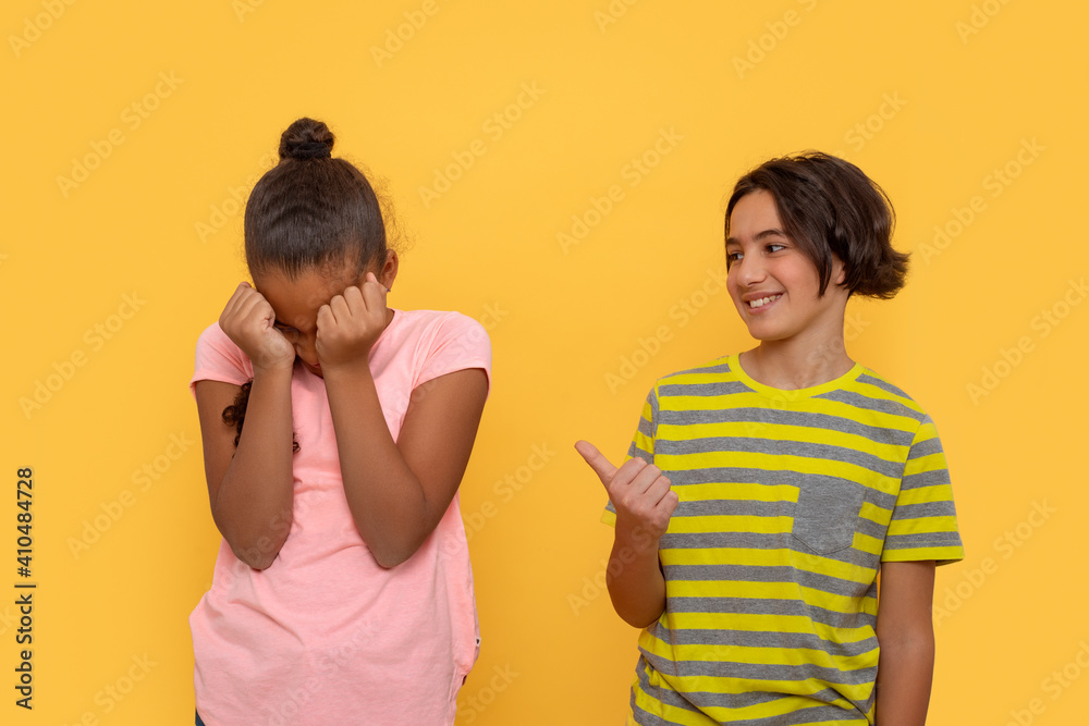 Young boy and girl of different races are friends. Young boy and girl of different races are friends.