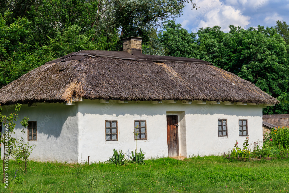 Ancient traditional ukrainian rural house in Pyrohiv (Pirogovo) village near Kiev, Ukraine
