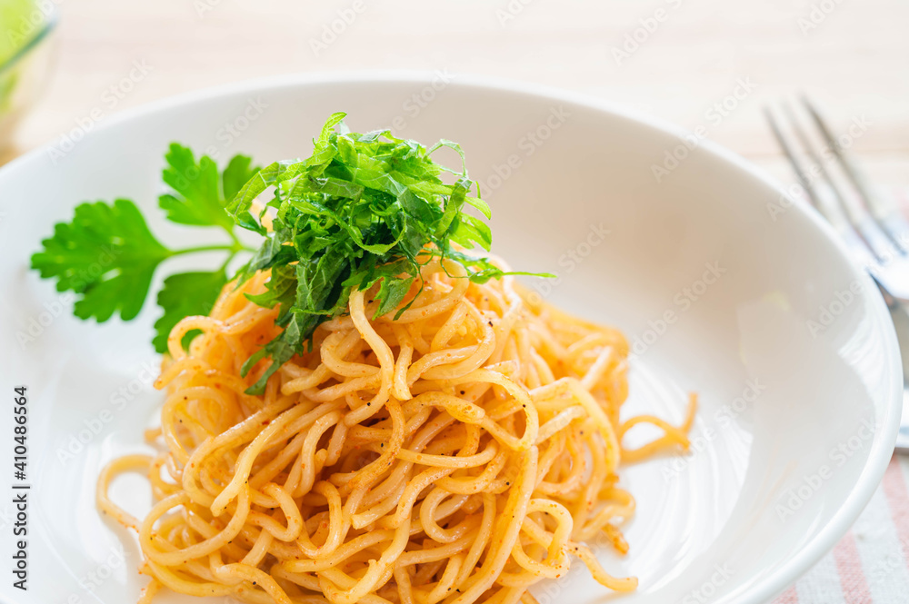 蒸し麺のたらこスパゲティ