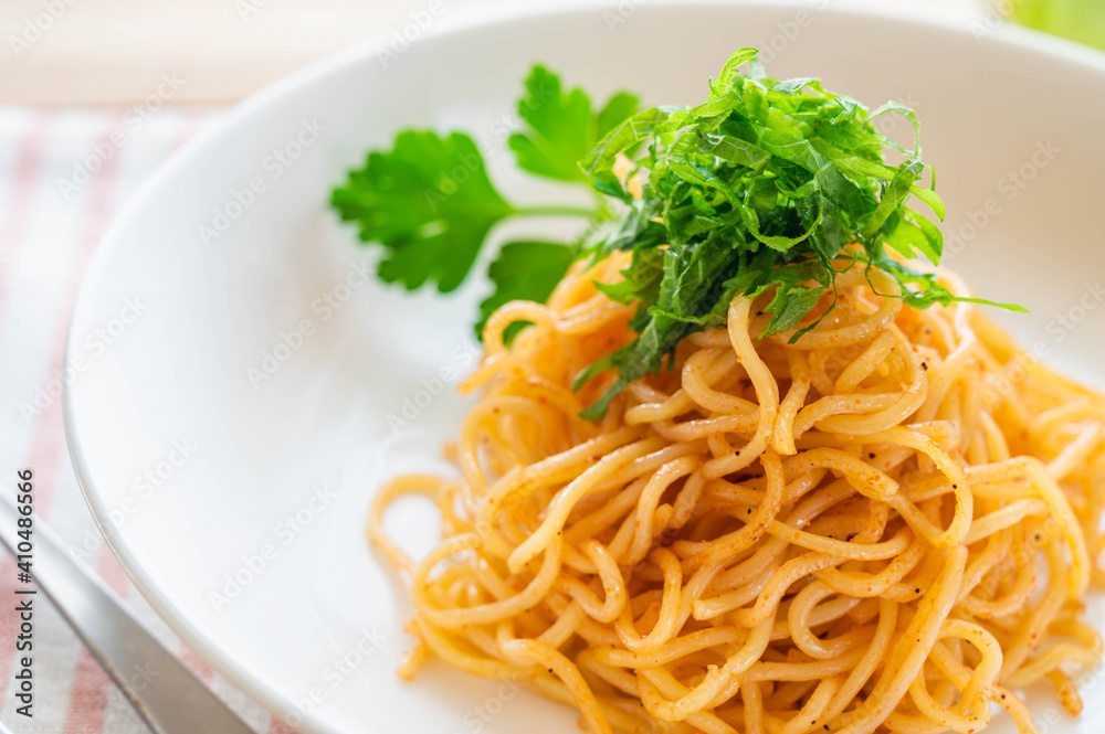 蒸し麺のたらこスパゲティ