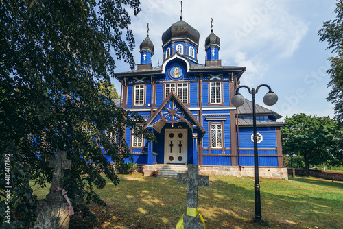 Wooden Orthodox church of the Protection of the Holy Virgin in Puchly village, Podlasie region of Poland photo