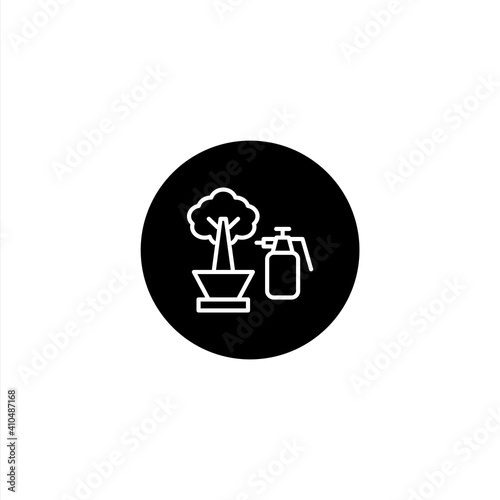 Spraying plant icon in round black style. Ecology and natural resources icon. Vector