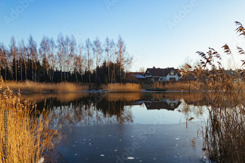 Mirroring river in winter