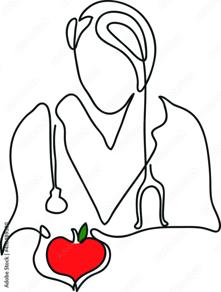 One line drawing of nutritionist doctor. One continuous line drawing of