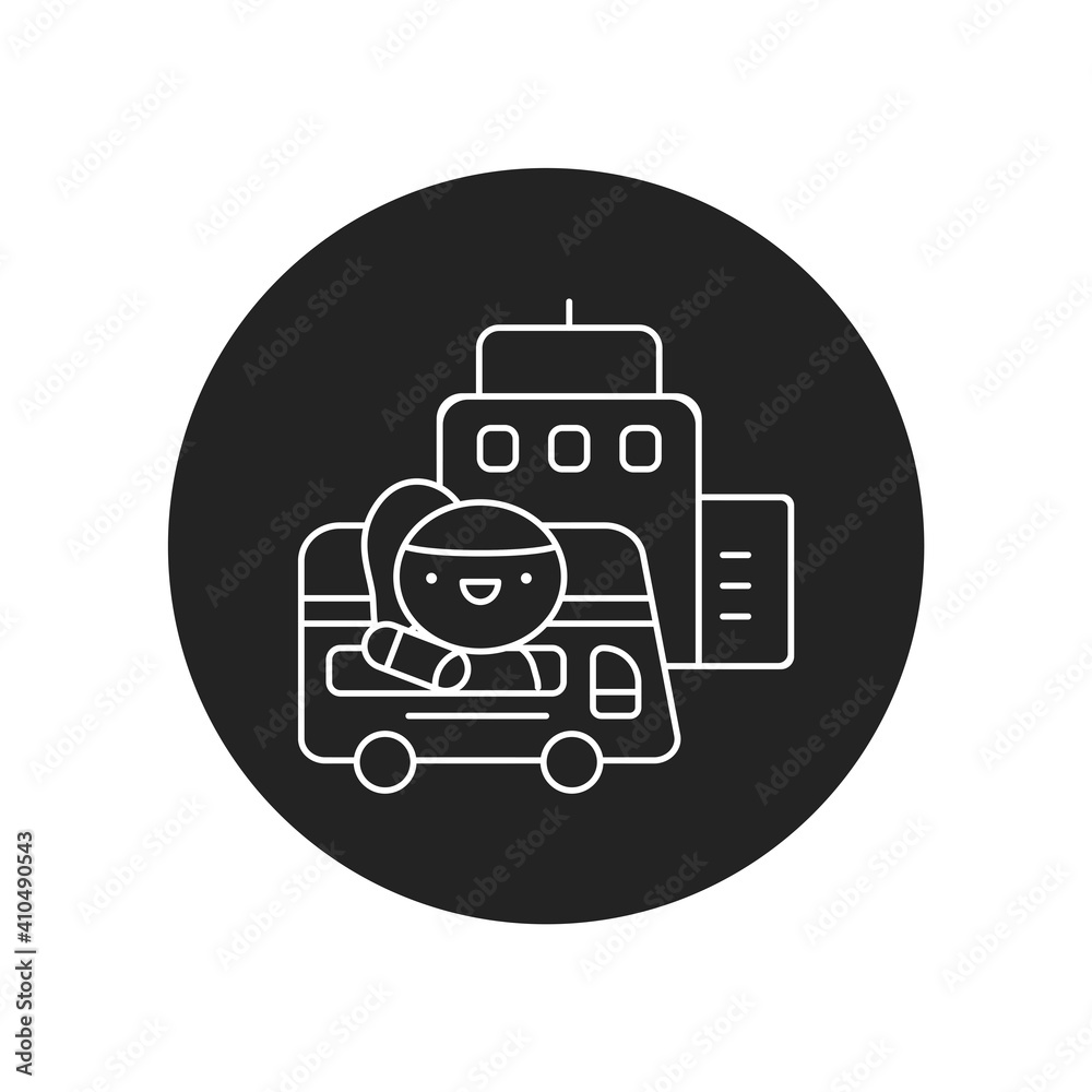 Urban tourism glyph black icon. Cute girl in bus kawaii pictogram. Sign for web page, mobile app, button, logo. Vector isolated element. Urban tourism glyph black icon. Cute girl in bus kawaii pictogram. Sign for web page, mobile app, button, logo. Vector isolated element.